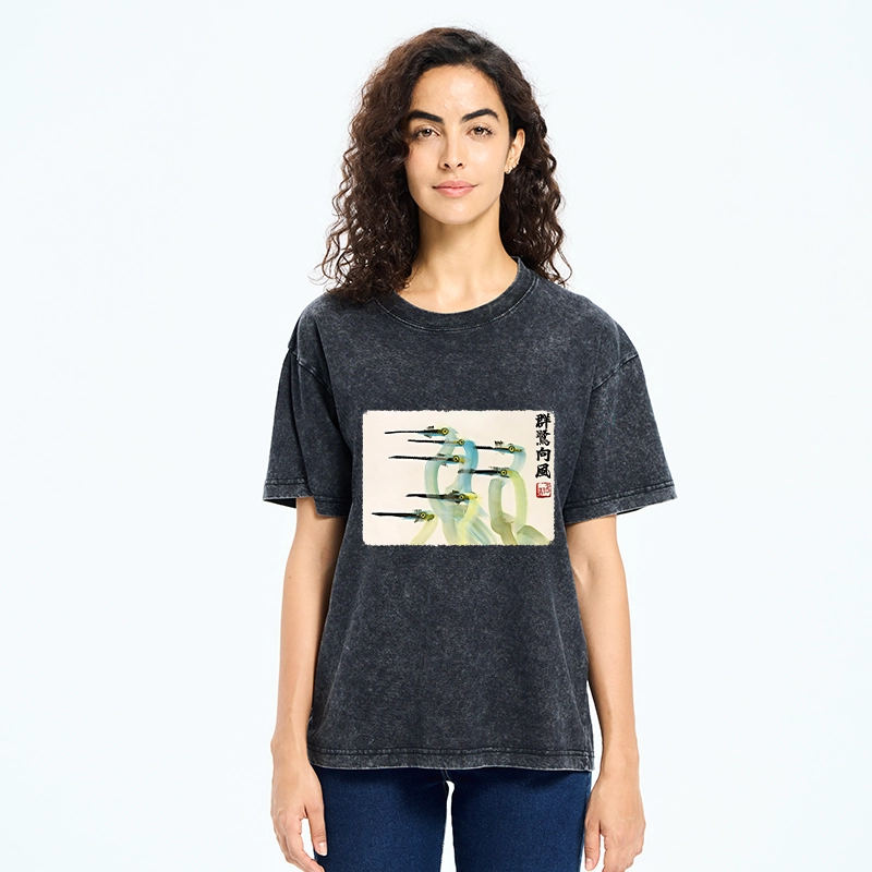 Tokyo‑Tiger Herons Wind Dance Washed T‑Shirt