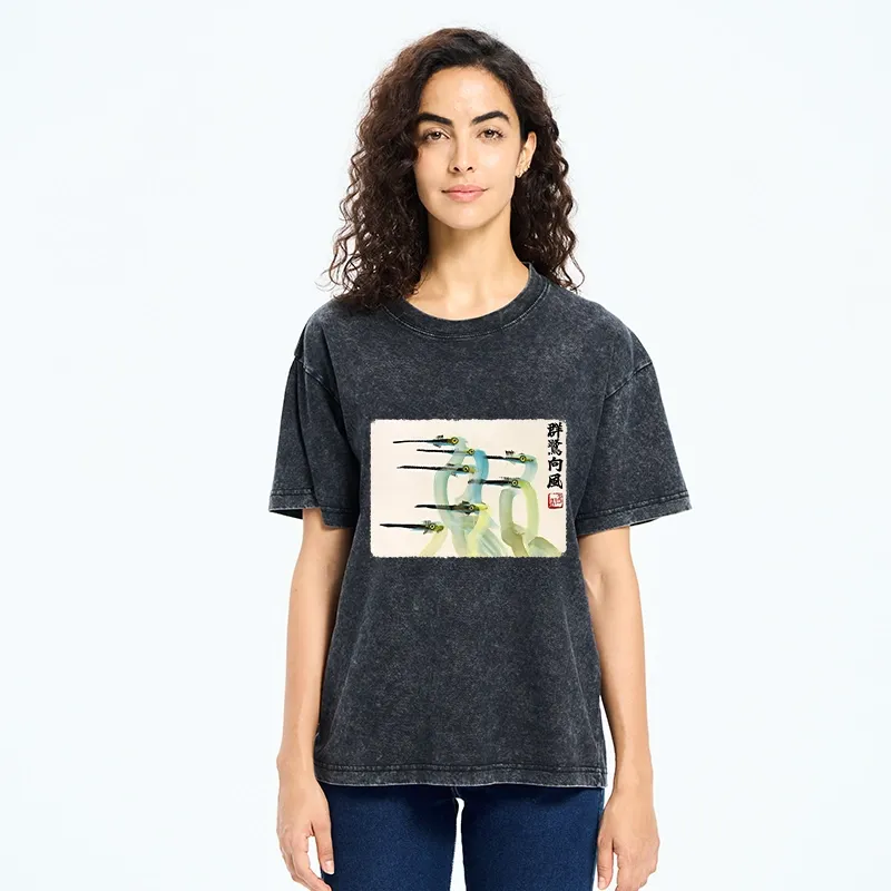 Tokyo‑Tiger Herons Wind Dance Washed T‑Shirt