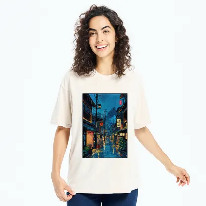 Tokyo-Tiger Japanese Teahouse Street Scene Washed T-Shirt