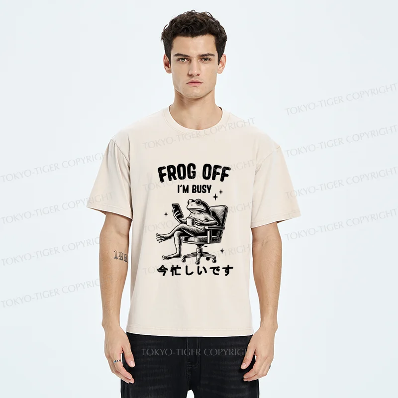 Tokyo-Tiger Busy Frog Funny Washed T-Shirt