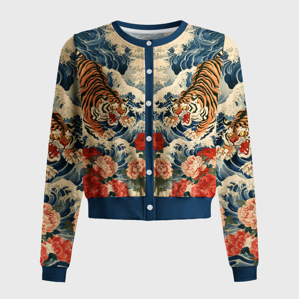Tokyo-Tiger Tiger Of The Floral Surf Women's Lightweight Cardigan