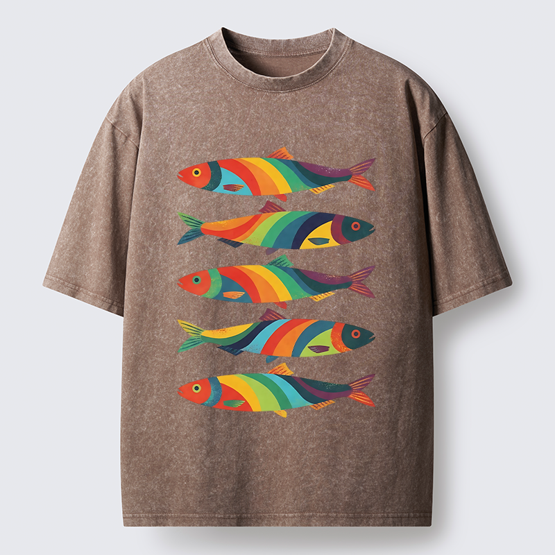 Tokyo-Tiger Bright Colorful Fish Washed T-Shirt