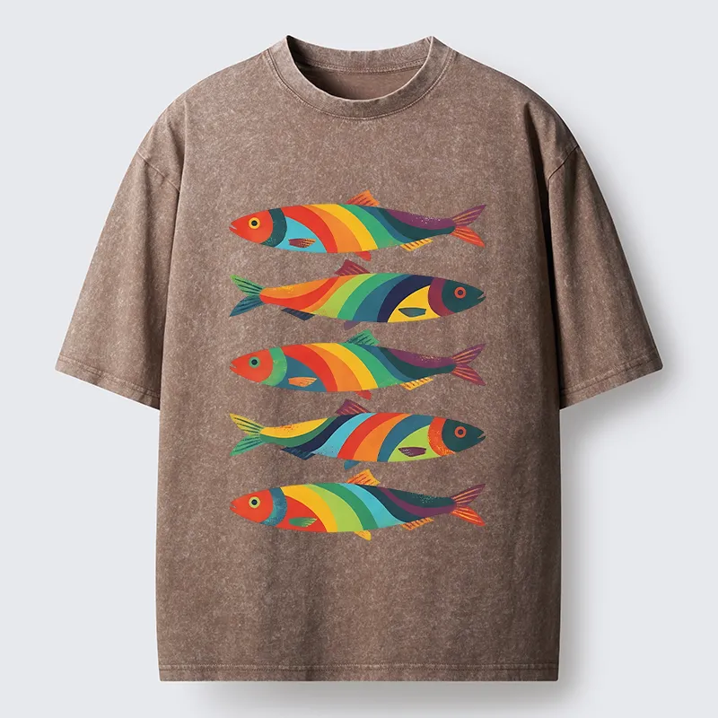 Tokyo-Tiger Bright Colorful Fish Washed T-Shirt