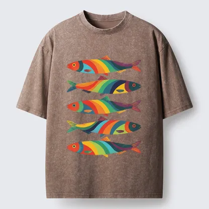 Tokyo-Tiger Bright Colorful Fish Washed T-Shirt