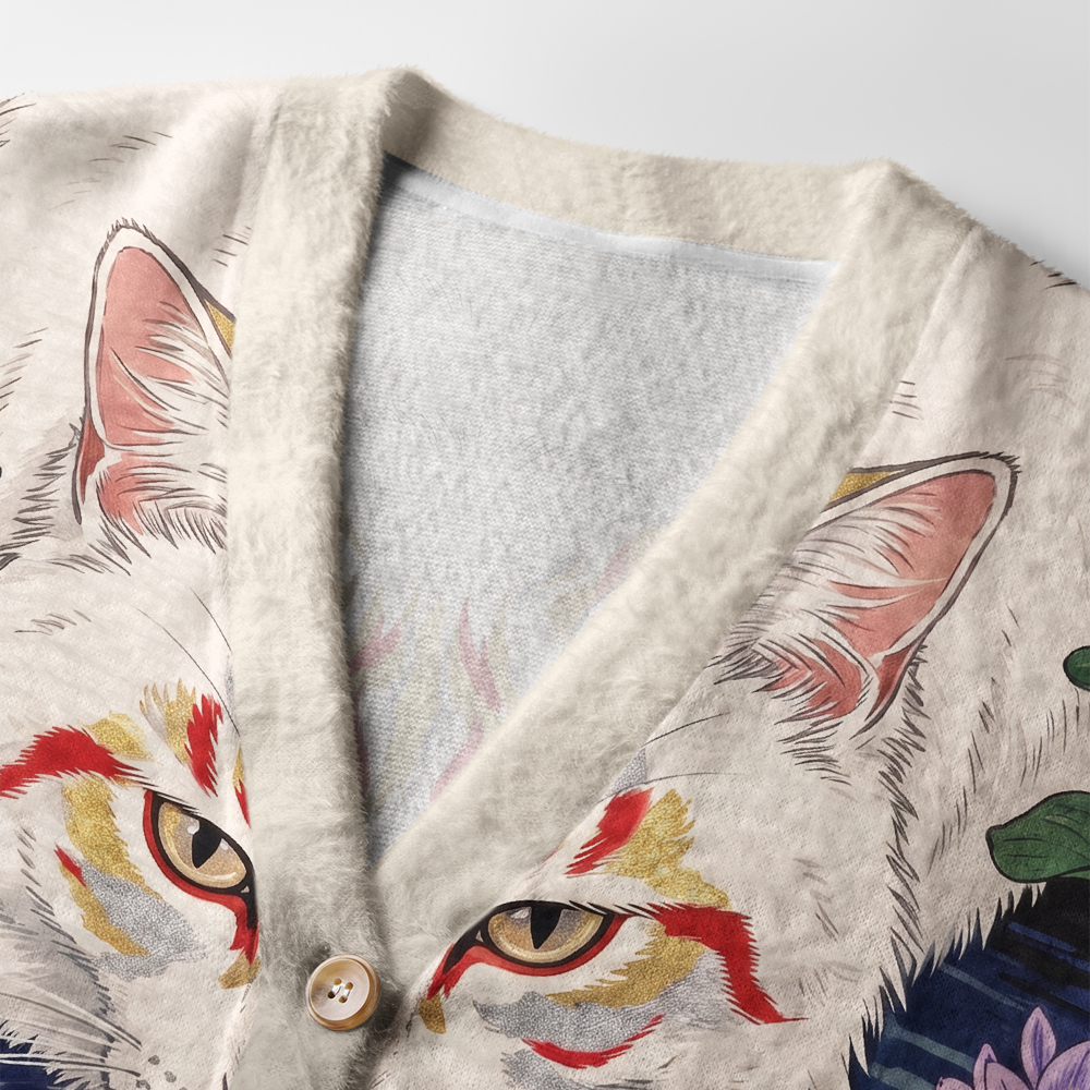Tokyo-Tiger Lotus Cat Ugly Cardigan Sweater