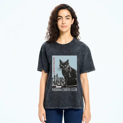 Tokyo-Tiger Chess And Cat Washed T-Shirt