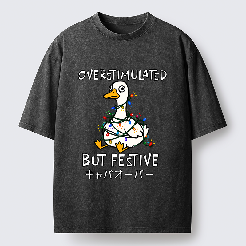 Tokyo-Tiger Funny Excited Christmas Goose Washed T-Shirt