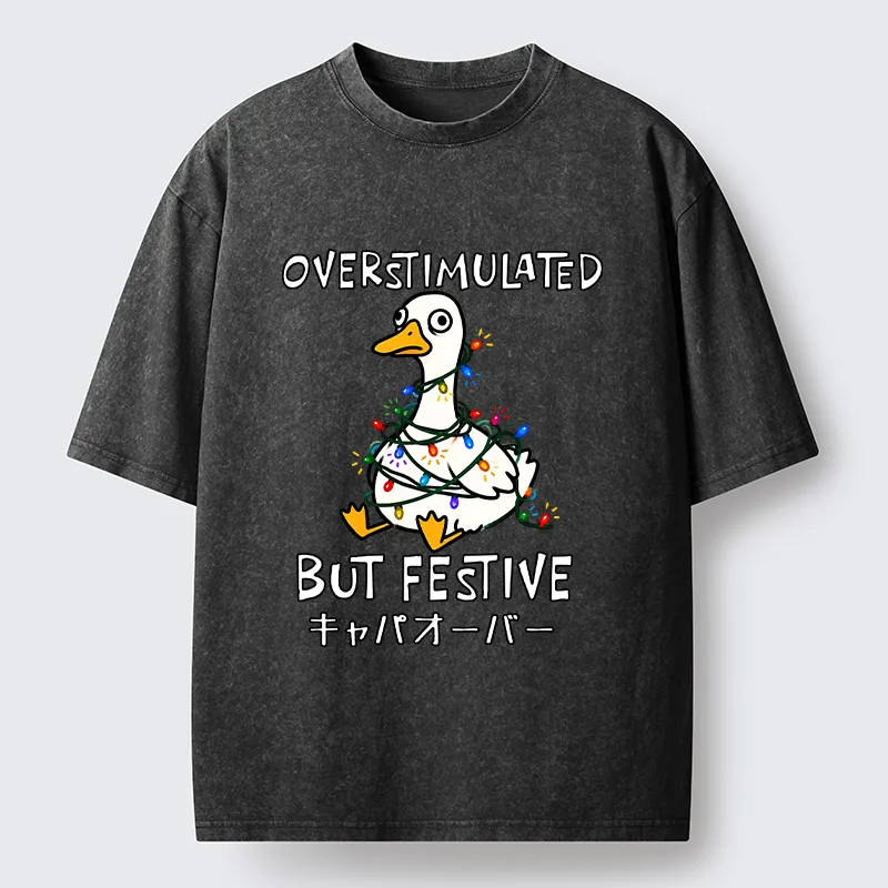 Tokyo‑Tiger Funny Excited Christmas Goose Washed T‑Shirt Sale