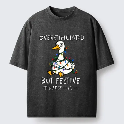 Tokyo-Tiger Funny Excited Christmas Goose Washed T-Shirt