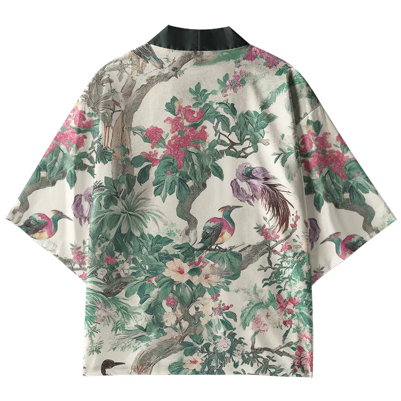 Tokyo-Tiger Floral Fowl Play Kimono Cardigan