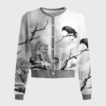 Tokyo-Tiger Snow Leopard Of Winter Grove Women's Lightweight Cardigan