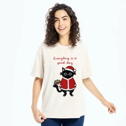 Tokyo-Tiger Christmas Cat Brings You Flowers Washed T-Shirt