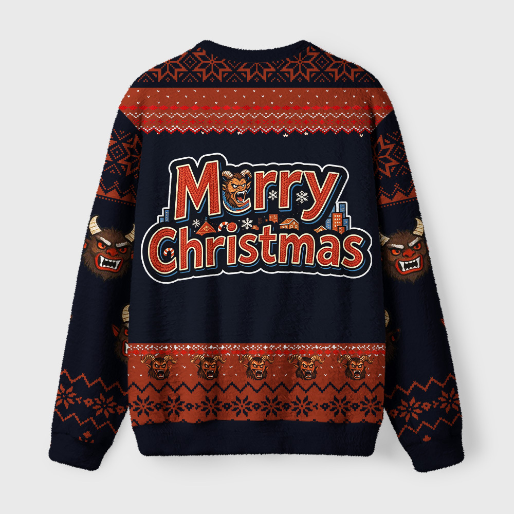 Tokyo-Tiger Christmas Destroyer Krampus Fuzzy Christmas Ugly Sweatshirt