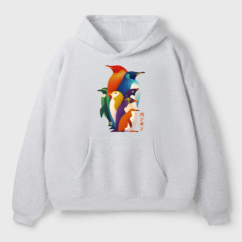 Tokyo-Tiger Cute Multi Tone Penguins Adult Fleece Hoodie