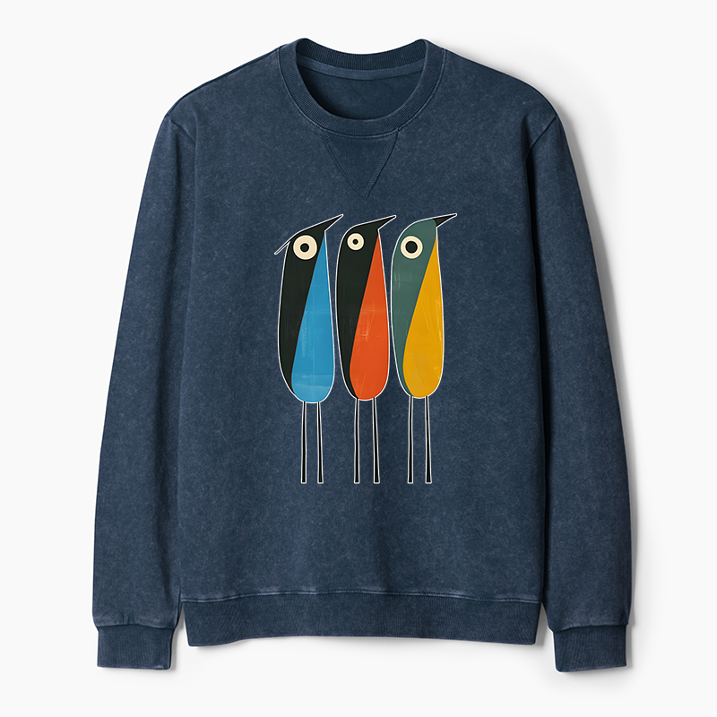 Tokyo-Tiger Bold Shape Birds Washed Terry Sweatshirt