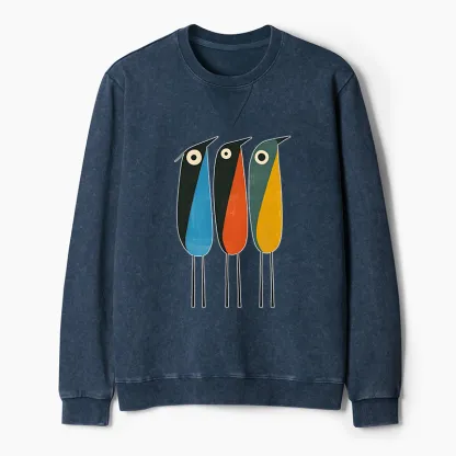 Tokyo-Tiger Bold Shape Birds Washed Terry Sweatshirt