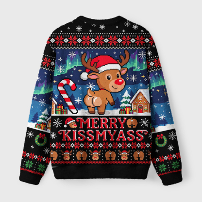 Tokyo-Tiger Funny Pixel Reindeer Fuzzy Christmas Ugly Sweatshirt