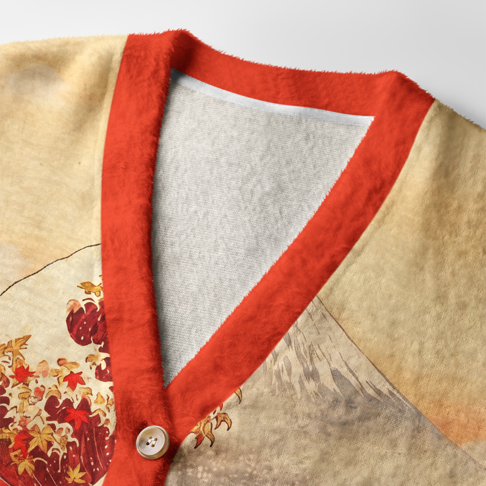 Tokyo-Tiger Crimson Wave Of Autumn Leaves Ugly Cardigan Sweater