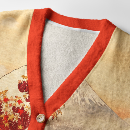 Tokyo-Tiger Crimson Wave Of Autumn Leaves Ugly Cardigan Sweater