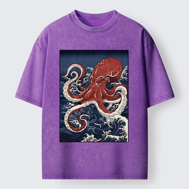 Tokyo-Tiger Japanese Octopus Wave Washed T-Shirt