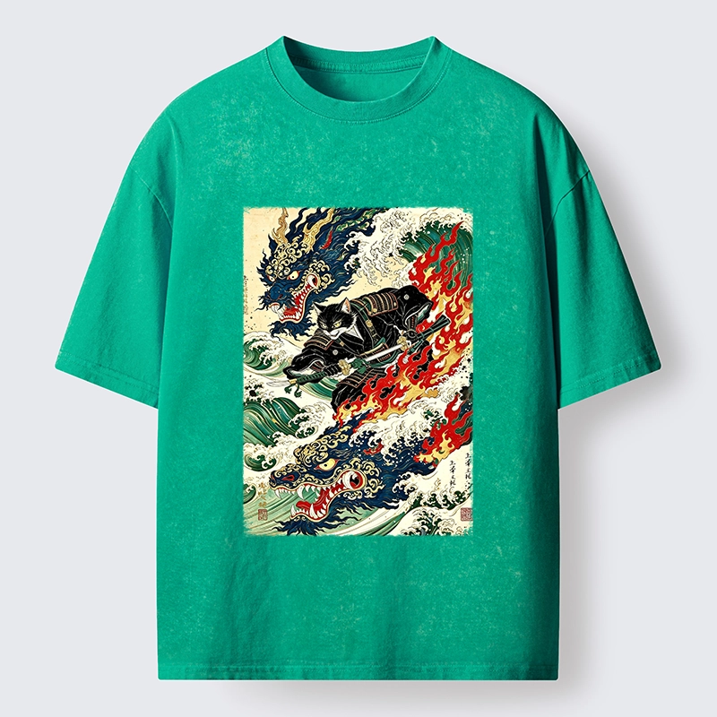 Tokyo‑Tiger Samurai Cat Beast Washed T‑Shirt