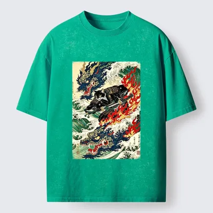 Tokyo‑Tiger Samurai Cat Beast Washed T‑Shirt