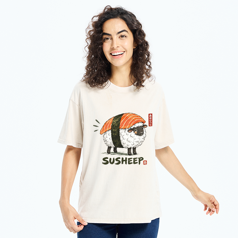 Tokyo-Tiger Cute Sushi Sheep Washed T-Shirt