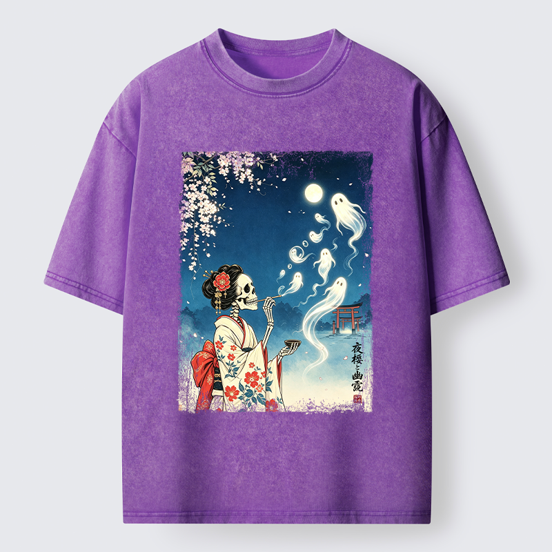 Tokyo-Tiger Moon Skeleton Ghost Washed T-Shirt