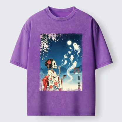 Tokyo-Tiger Moon Skeleton Ghost Washed T-Shirt