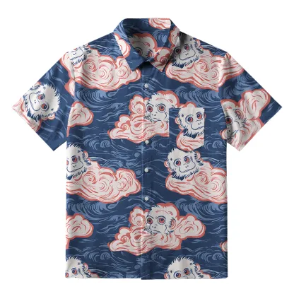 Tokyo-Tiger Mischievous Monkeys In Clouds Button-up Shirt