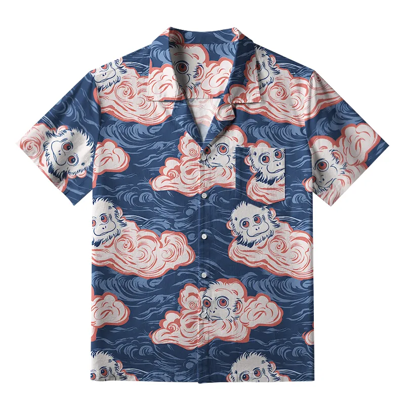 Tokyo-Tiger Mischievous Monkeys In Clouds Aloha Hawaiian Shirt