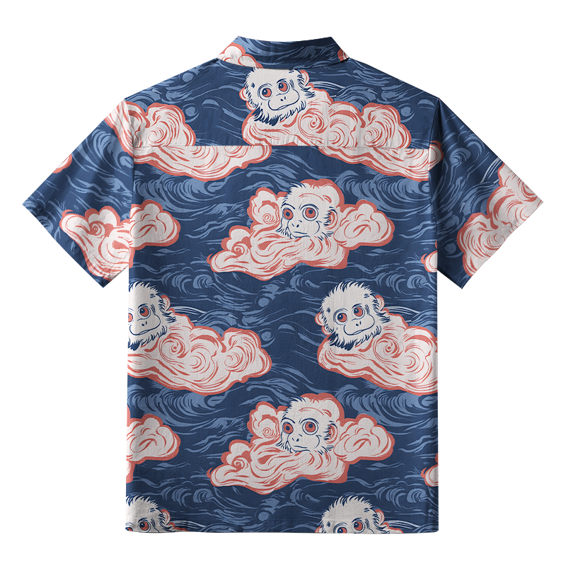 Tokyo-Tiger Mischievous Monkeys In Clouds Aloha Hawaiian Shirt