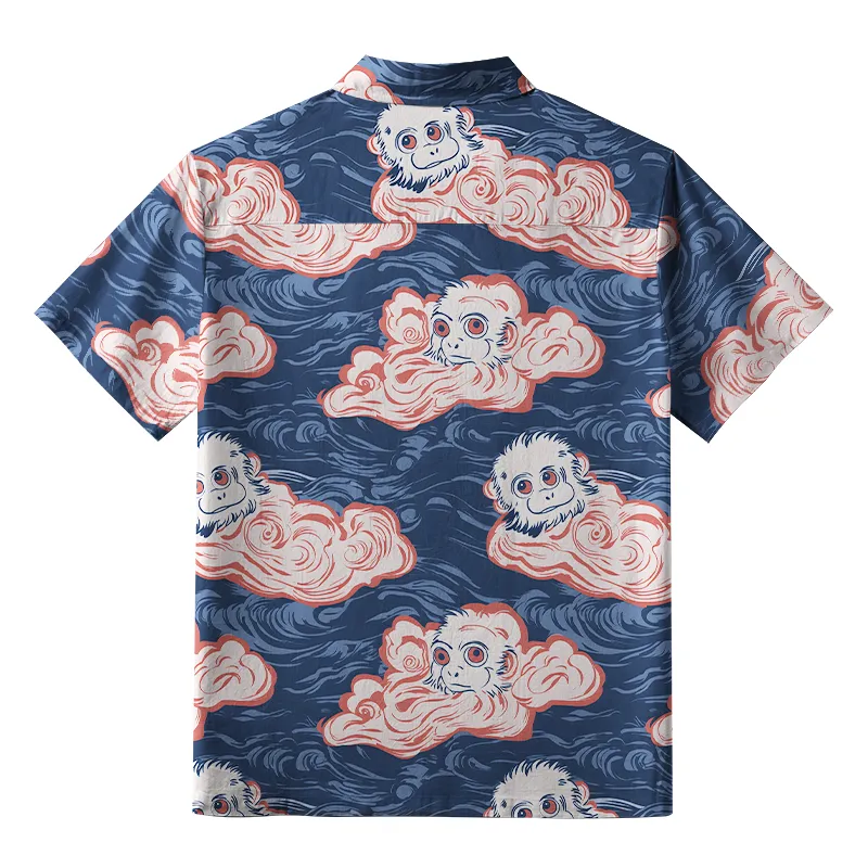 Tokyo-Tiger Mischievous Monkeys In Clouds Aloha Hawaiian Shirt