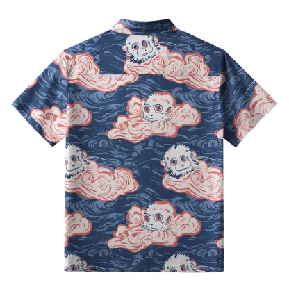 Tokyo-Tiger Mischievous Monkeys In Clouds Aloha Hawaiian Shirt