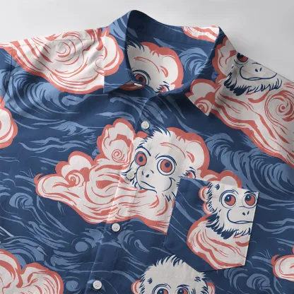 Tokyo-Tiger Mischievous Monkeys In Clouds Button-up Shirt