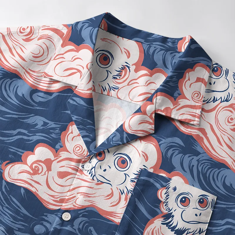 Tokyo-Tiger Mischievous Monkeys In Clouds Aloha Hawaiian Shirt