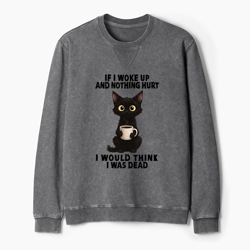 Tokyo-Tiger Funny Cute Black Cat And Coffee Meme Washed Terry Sweatshirt