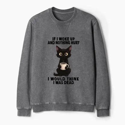 Tokyo-Tiger Funny Cute Black Cat And Coffee Meme Washed Terry Sweatshirt