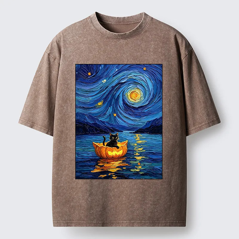 Tokyo‑Tiger Pumpkin Boat Cat Washed T-Shirt