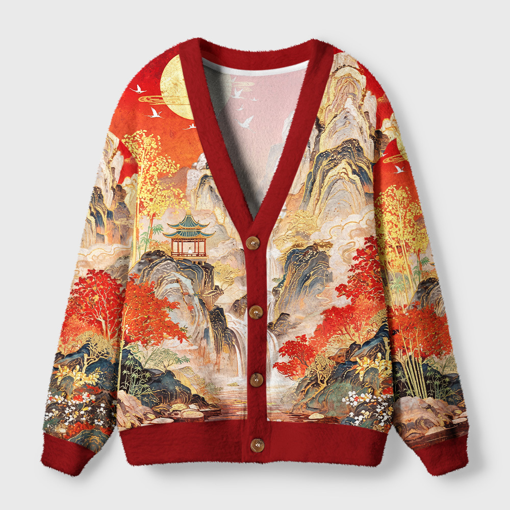 Tokyo-Tiger Gilded Autumn Peaks Ugly Cardigan Sweater