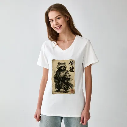 Tokyo-Tiger Retro Raccoon Samurai V-Neck Classic T-Shirt