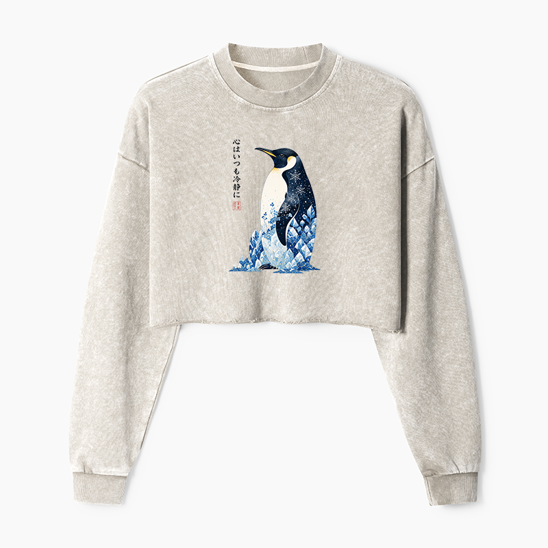 Tokyo-Tiger Keep Calm Penguin Washed Crop Sweatshirt