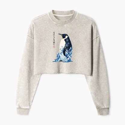 Tokyo-Tiger Keep Calm Penguin Washed Crop Sweatshirt