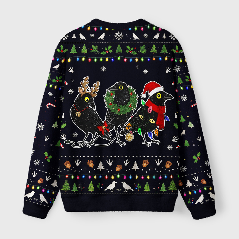 Tokyo-Tiger Funny Three Christmas Crows Fuzzy Christmas Ugly Sweatshirt