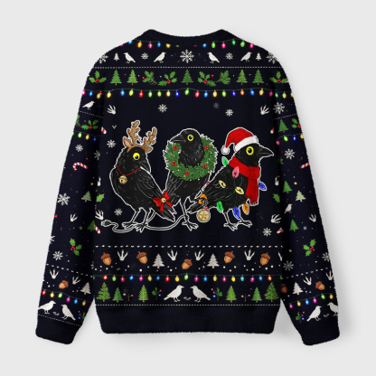 Tokyo-Tiger Funny Three Christmas Crows Fuzzy Christmas Ugly Sweatshirt
