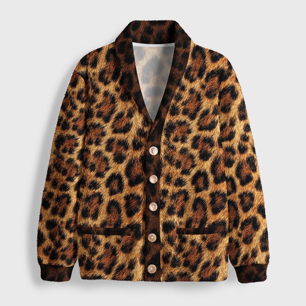 Tokyo-Tiger Savanna-Spirit Leopard Spots: The Wild Charm Shawl Collar Cardigan
