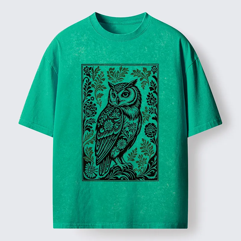 Tokyo-Tiger Vintage Owl Art Washed T-Shirt