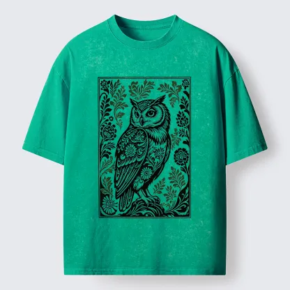 Tokyo-Tiger Vintage Owl Art Washed T-Shirt