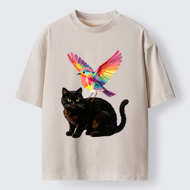 Tokyo‑Tiger Rainbow Bird With Cat Washed T‑Shirt