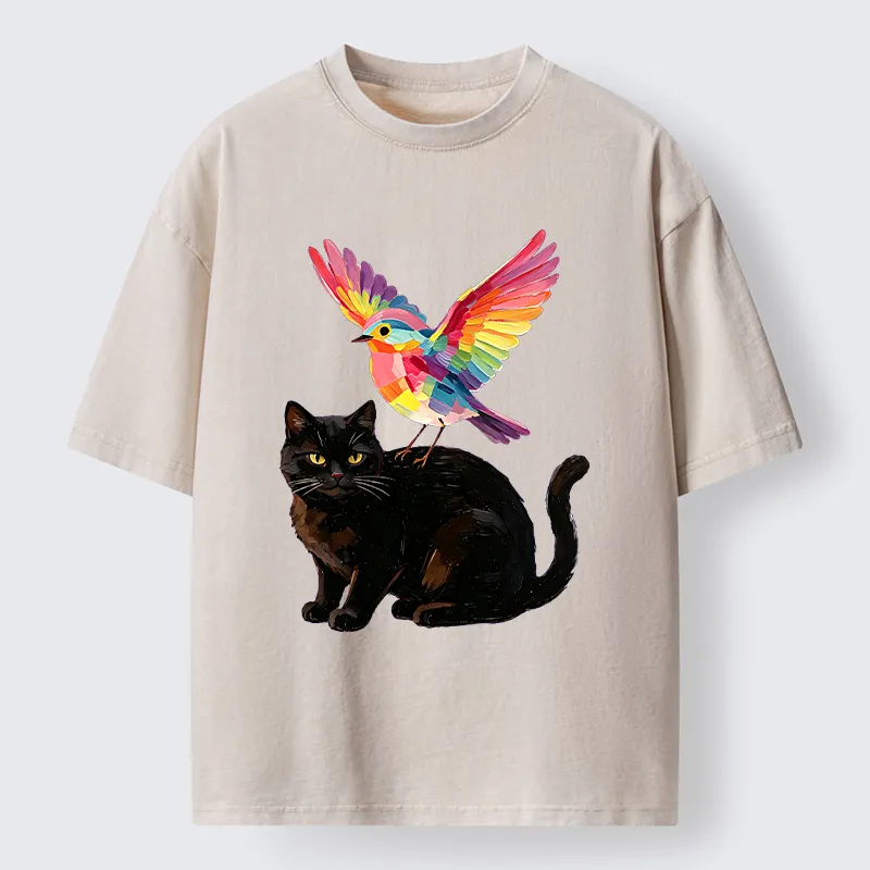 Tokyo‑Tiger Rainbow Bird With Cat Washed T‑Shirt